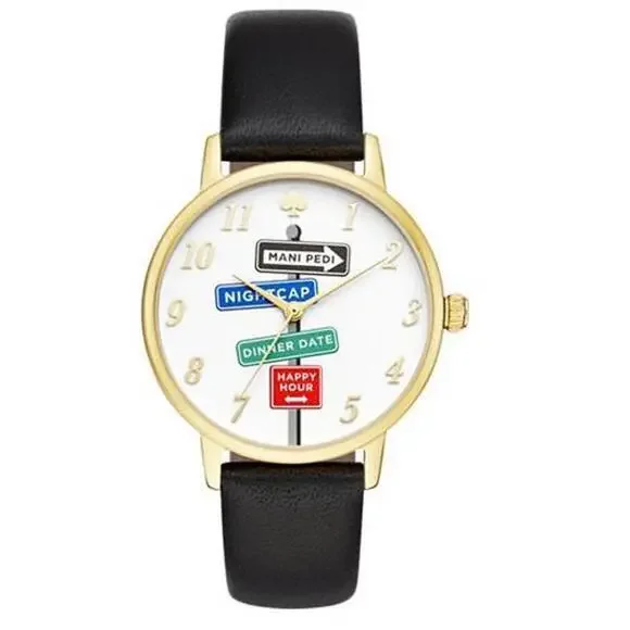 Kate Spade KSW1128 Metro Street Signs Gold tone Black Leather Band Watch NEW! Kate Spade KSW1128 Metro Street Signs Gold tone Black  main image 3